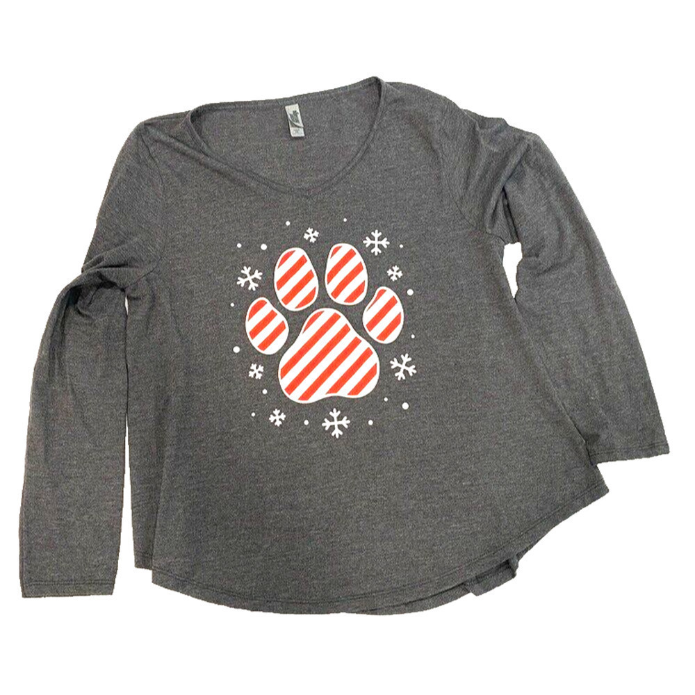 Instant Message-Christmas Grey T-shirt with Dog Candy Cane Paws, women's size 2X - Picture 2 of 5